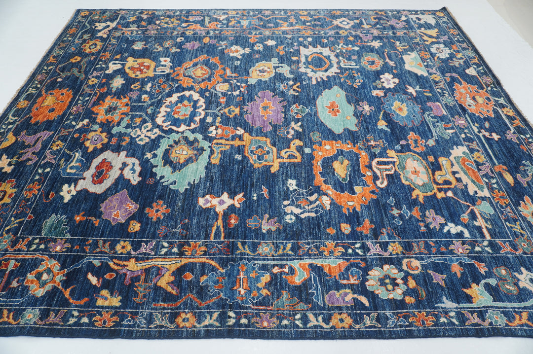 8x10 Navy Blue Turkish Oushak Hand knotted Oriental Rug - Yildiz Rugs