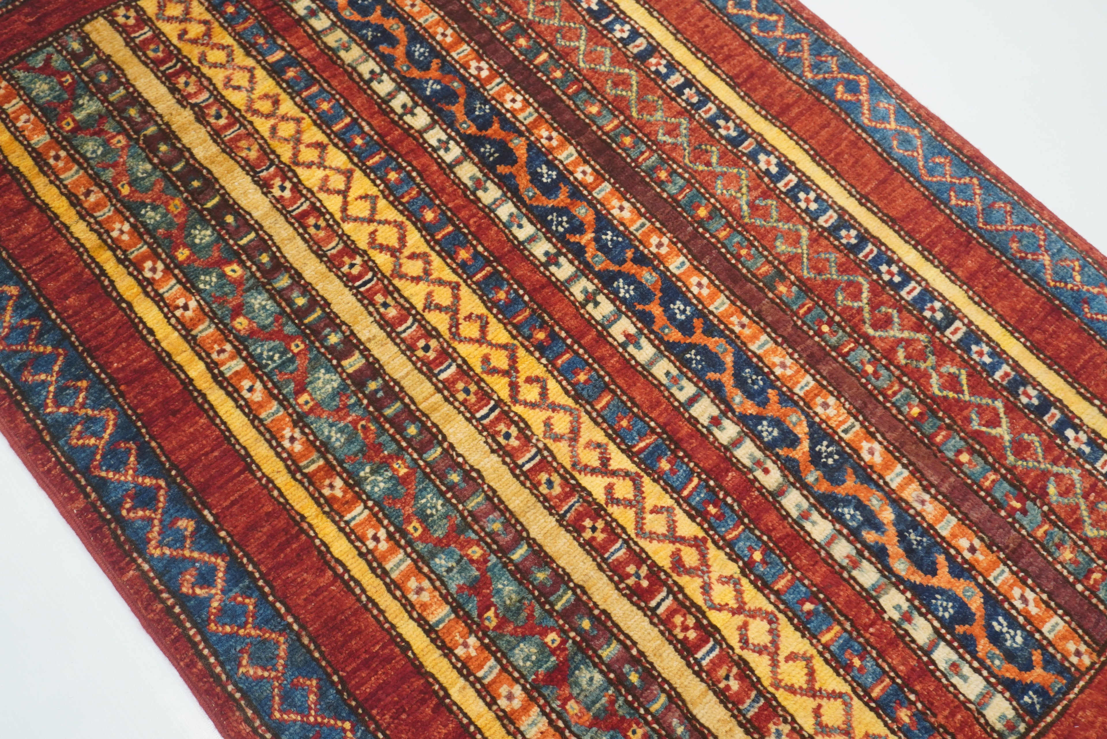 3x4 Red Turkish Striped Shawl Hand knotted Wool Rug - Yildiz Rugs