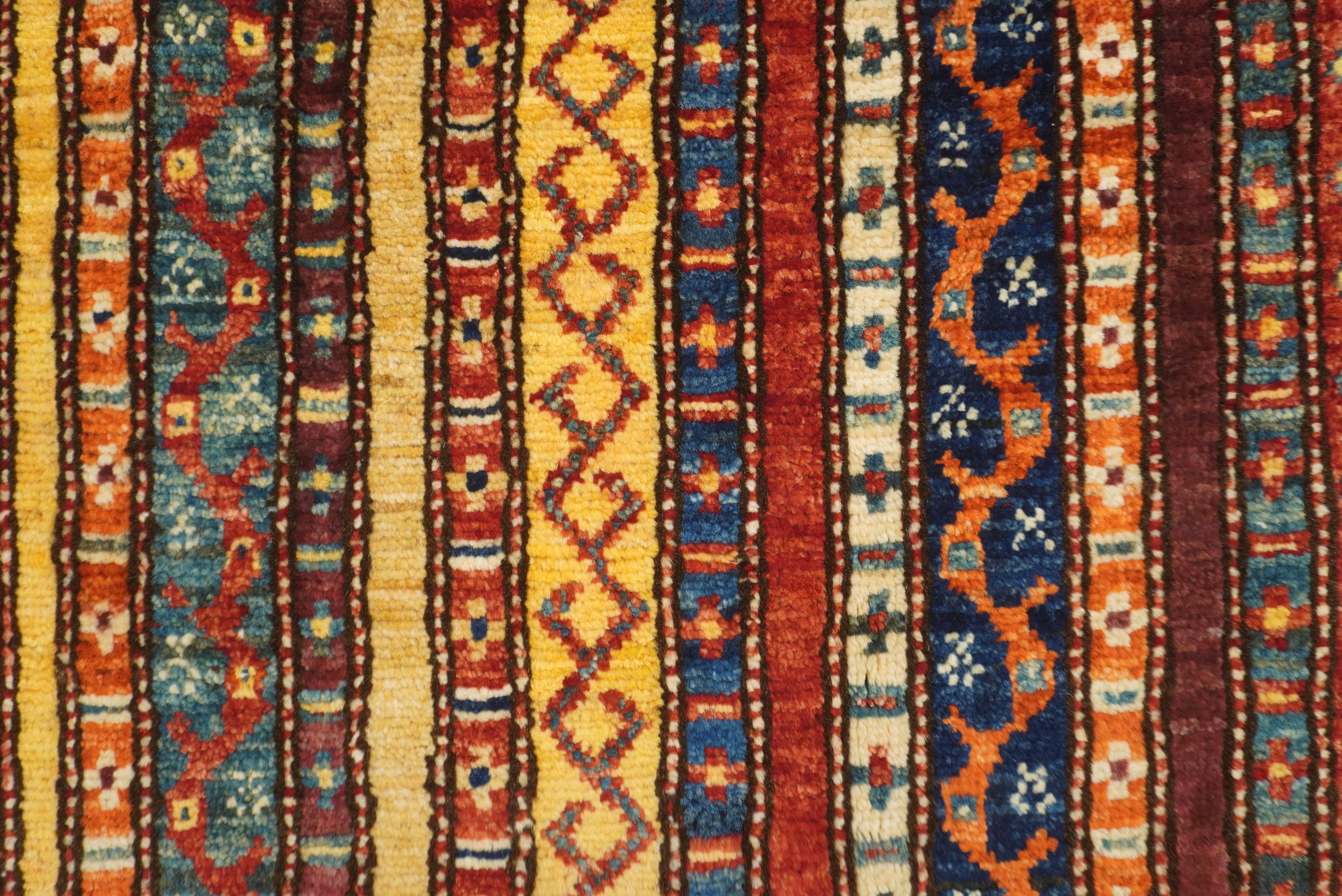 3x4 Red Turkish Striped Shawl Hand knotted Wool Rug - Yildiz Rugs