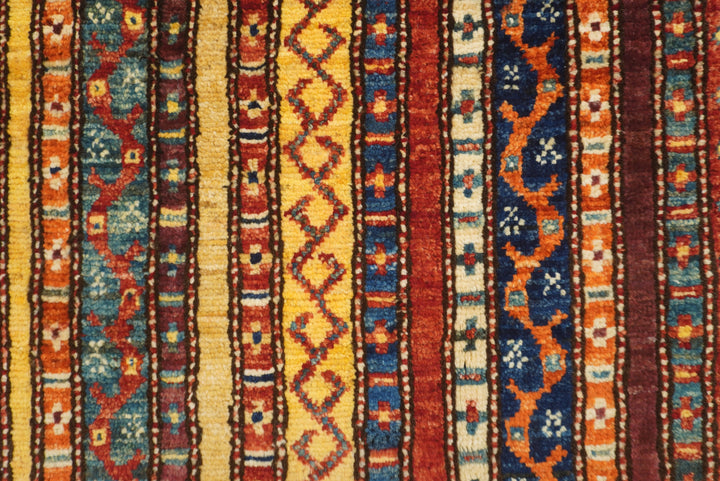 3x4 Red Turkish Striped Shawl Hand knotted Wool Rug - Yildiz Rugs