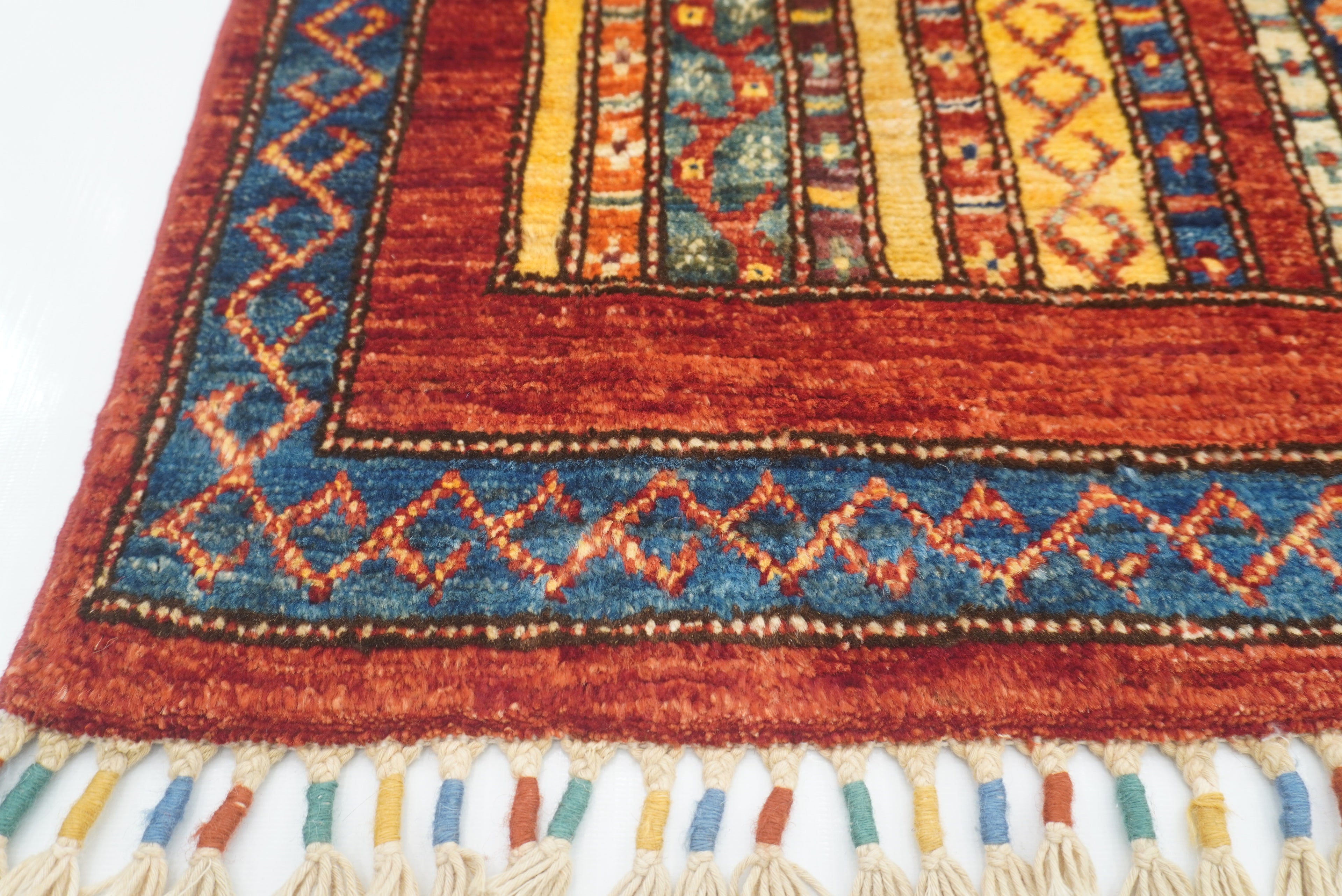 3x4 Red Turkish Striped Shawl Hand knotted Wool Rug - Yildiz Rugs