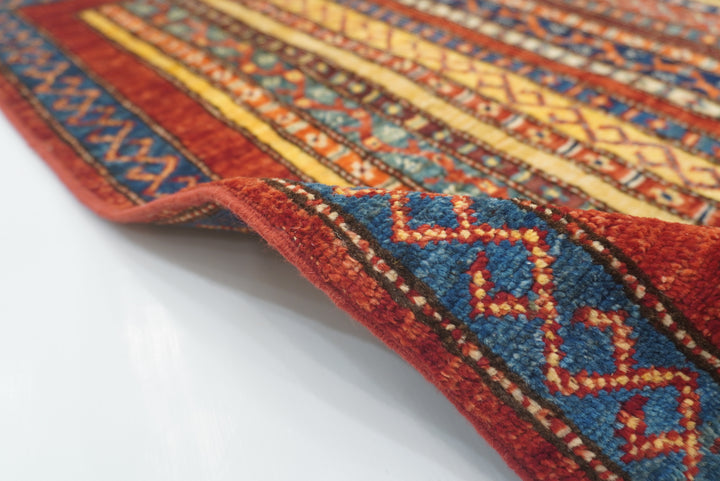 3x4 Red Turkish Striped Shawl Hand knotted Wool Rug - Yildiz Rugs