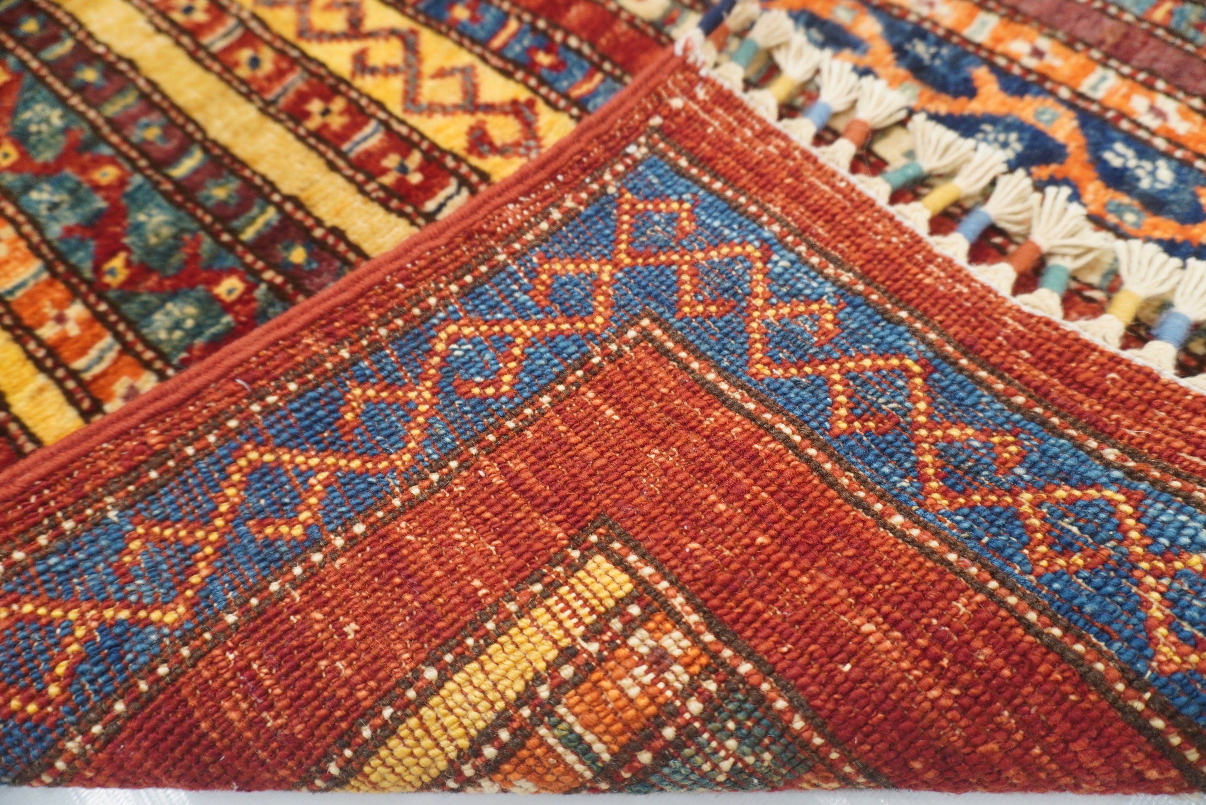 3x4 Red Turkish Striped Shawl Hand knotted Wool Rug - Yildiz Rugs