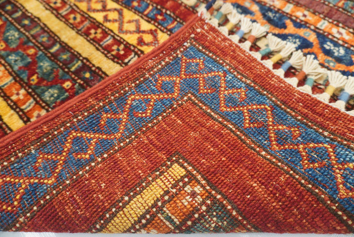3x4 Red Turkish Striped Shawl Hand knotted Wool Rug - Yildiz Rugs