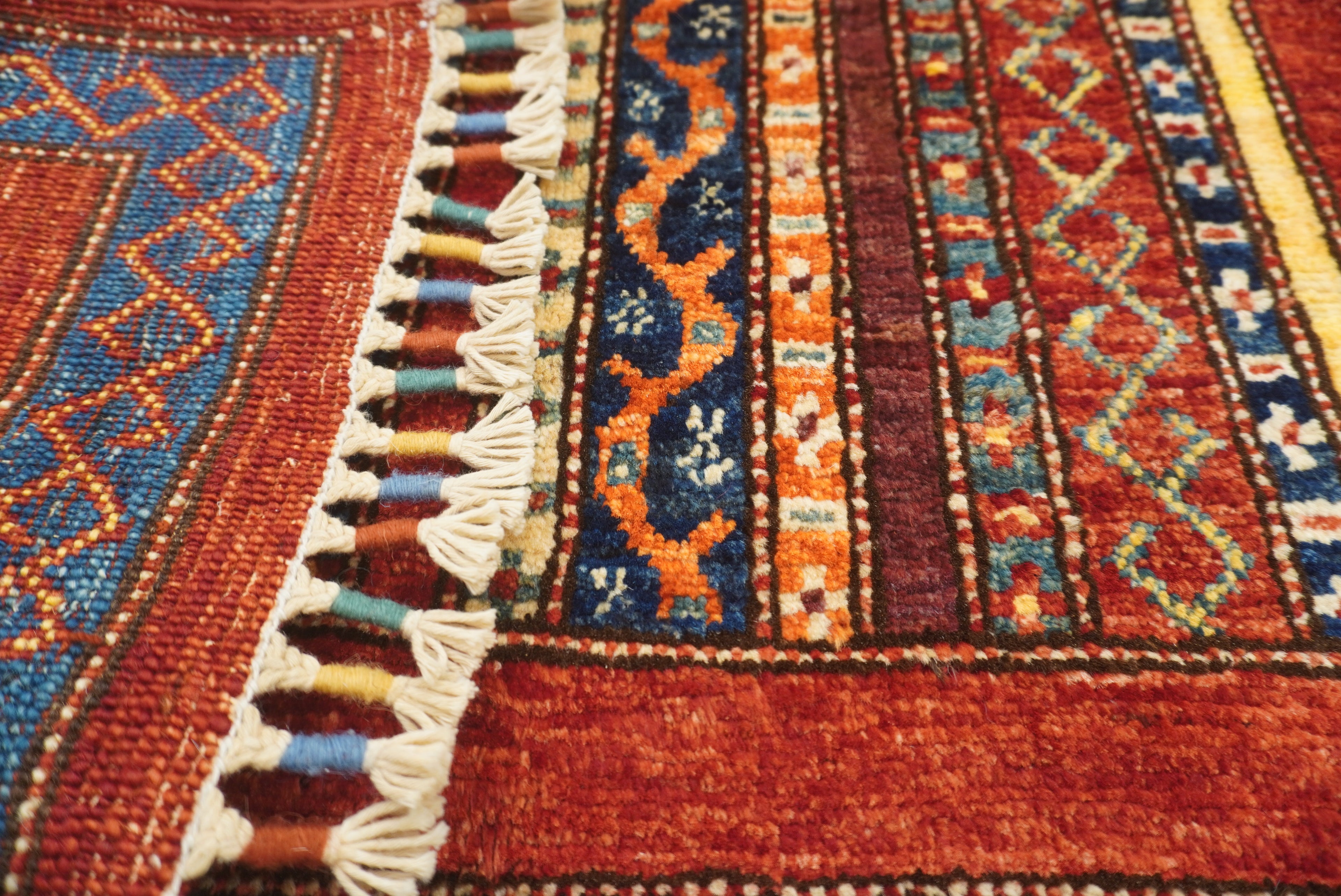 3x4 Red Turkish Striped Shawl Hand knotted Wool Rug - Yildiz Rugs