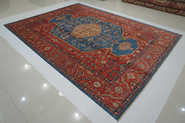 9x12 Blue Red Serapi Afghan Hand knotted Oriental Medallion Rug