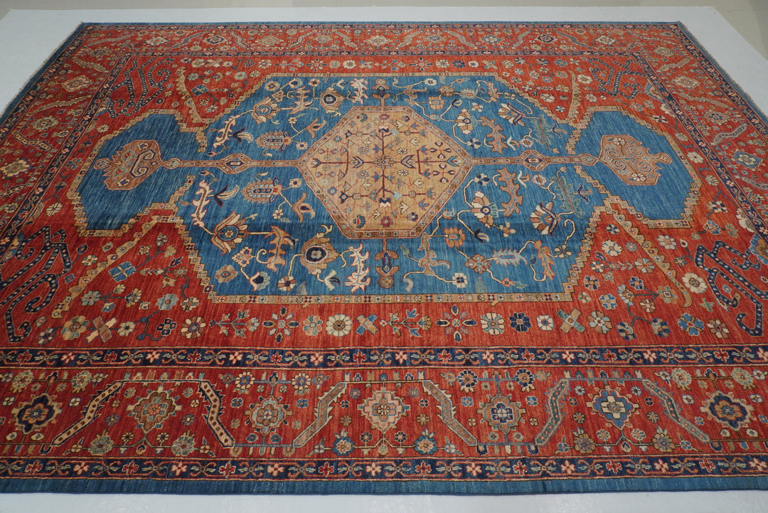 9x12 Blue Red Serapi Afghan Hand knotted Oriental Medallion Rug