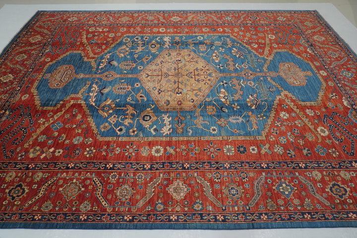 9x12 Blue Red Serapi Afghan Hand knotted Oriental Medallion Rug