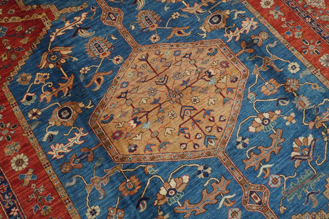 9x12 Blue Red Serapi Afghan Hand knotted Oriental Medallion Rug