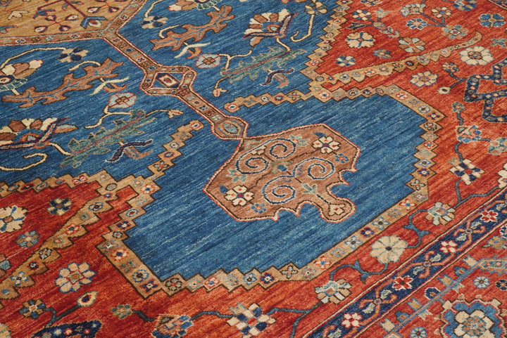 9x12 Blue Red Serapi Afghan Hand knotted Oriental Medallion Rug