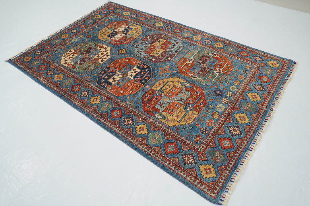 5x7 Blue Ersari Turkmen Afghan hand knotted Tribal Oriental Rug - Yildiz Rugs