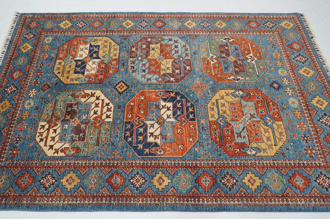 5x7 Blue Ersari Turkmen Afghan hand knotted Tribal Oriental Rug - Yildiz Rugs