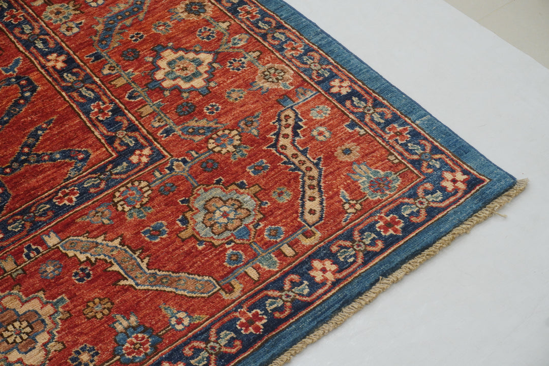 9x12 Blue Red Serapi Afghan Hand knotted Oriental Medallion Rug