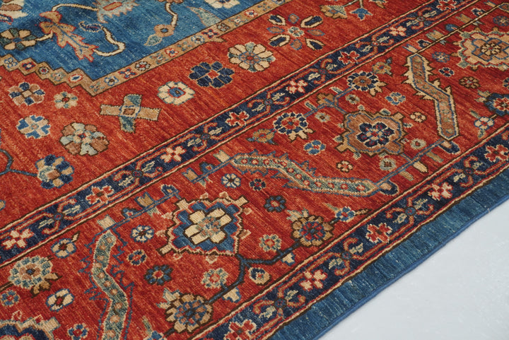 9x12 Blue Red Serapi Afghan Hand knotted Oriental Medallion Rug