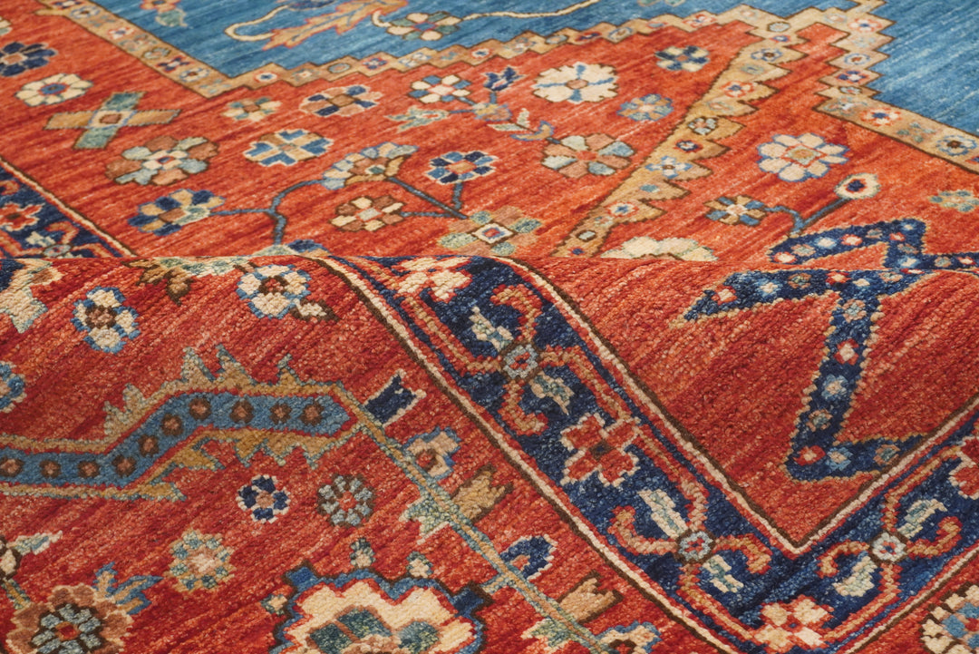 9x12 Blue Red Serapi Afghan Hand knotted Oriental Medallion Rug