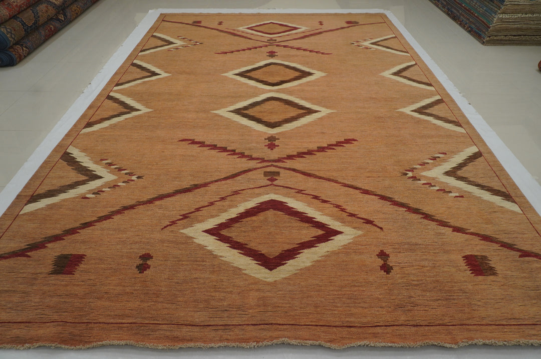 10 x 14 Camel Brown Southwestern Afghan Hand Knotted Rug