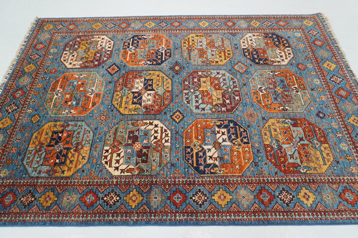 6x8 Blue Ersari Turkmen Afghan hand knotted Rug - Yildiz Rugs