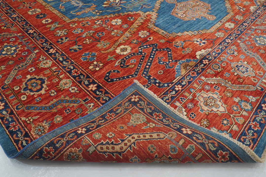 9x12 Blue Red Serapi Afghan Hand knotted Oriental Medallion Rug