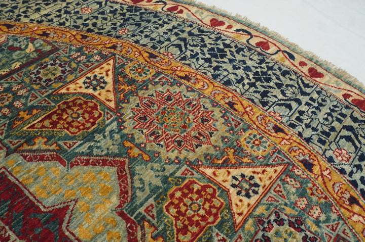 6x6 Green Round Mamluk Hand knotted Afghan Circle Medallion Rug