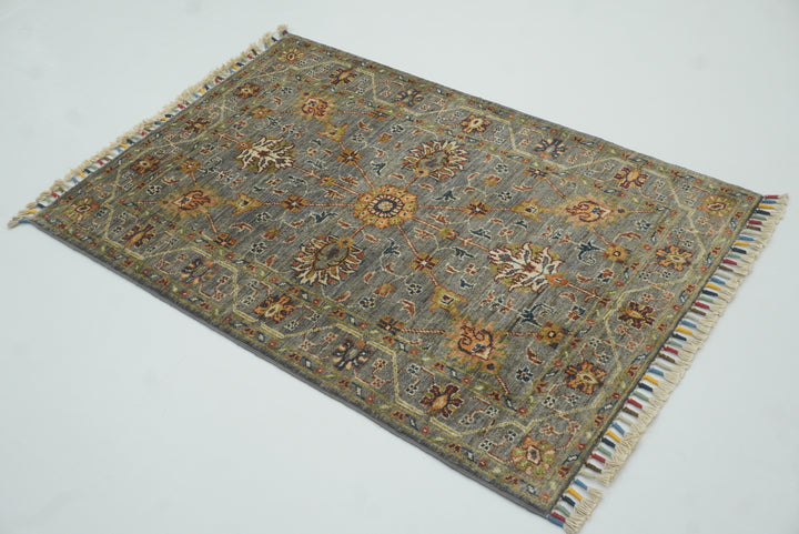 3x4 Gray Waziri Afghan Hand knotted Oriental Rug - Yildiz Rugs