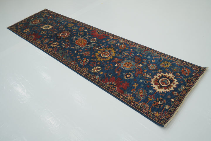 10 Ft Blue Bidjar Afghan Hand-Knotted Wool Oriental Runner Rug - Yildiz Rugs