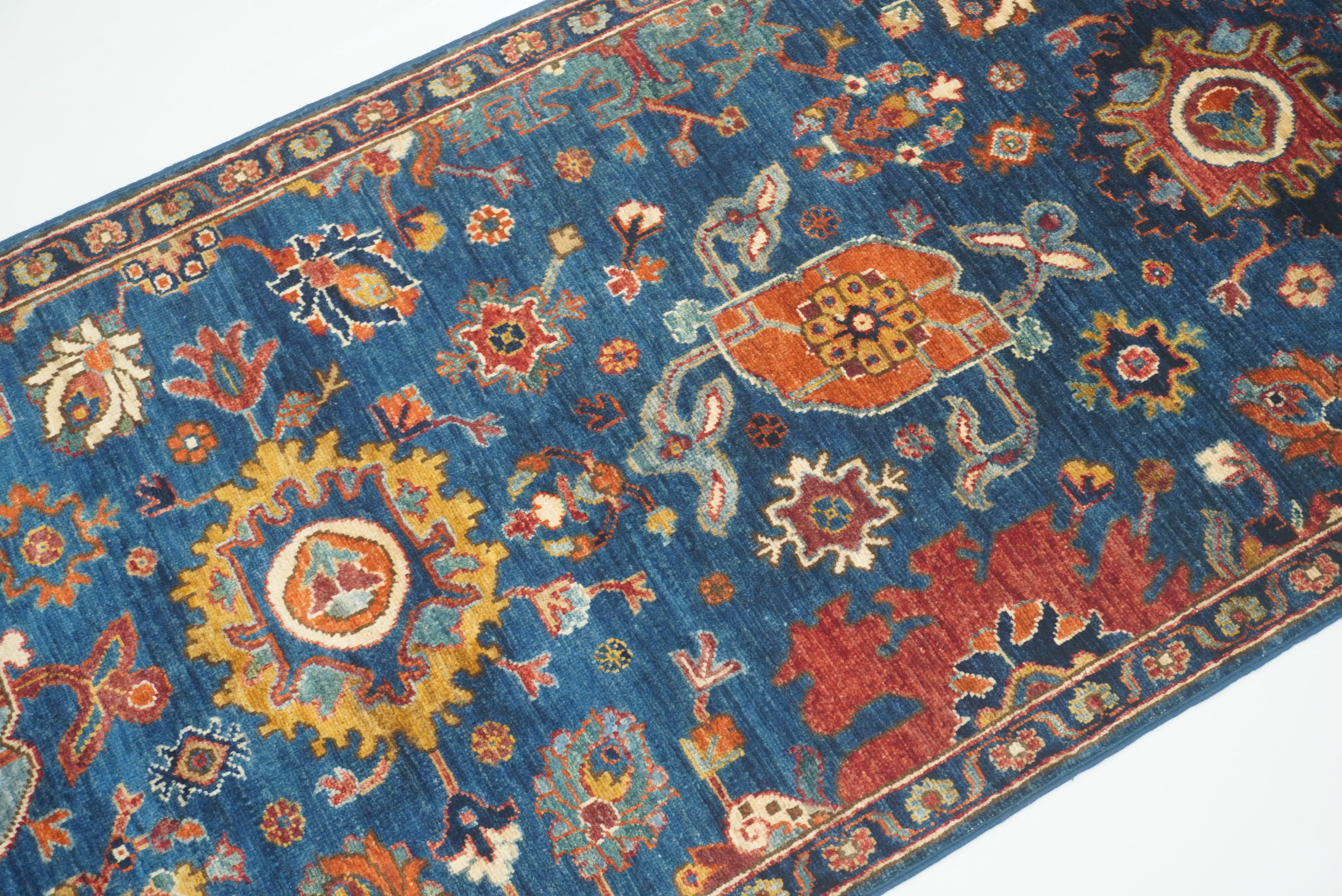 10 Ft Blue Bidjar Afghan Hand-Knotted Wool Oriental Runner Rug - Yildiz Rugs