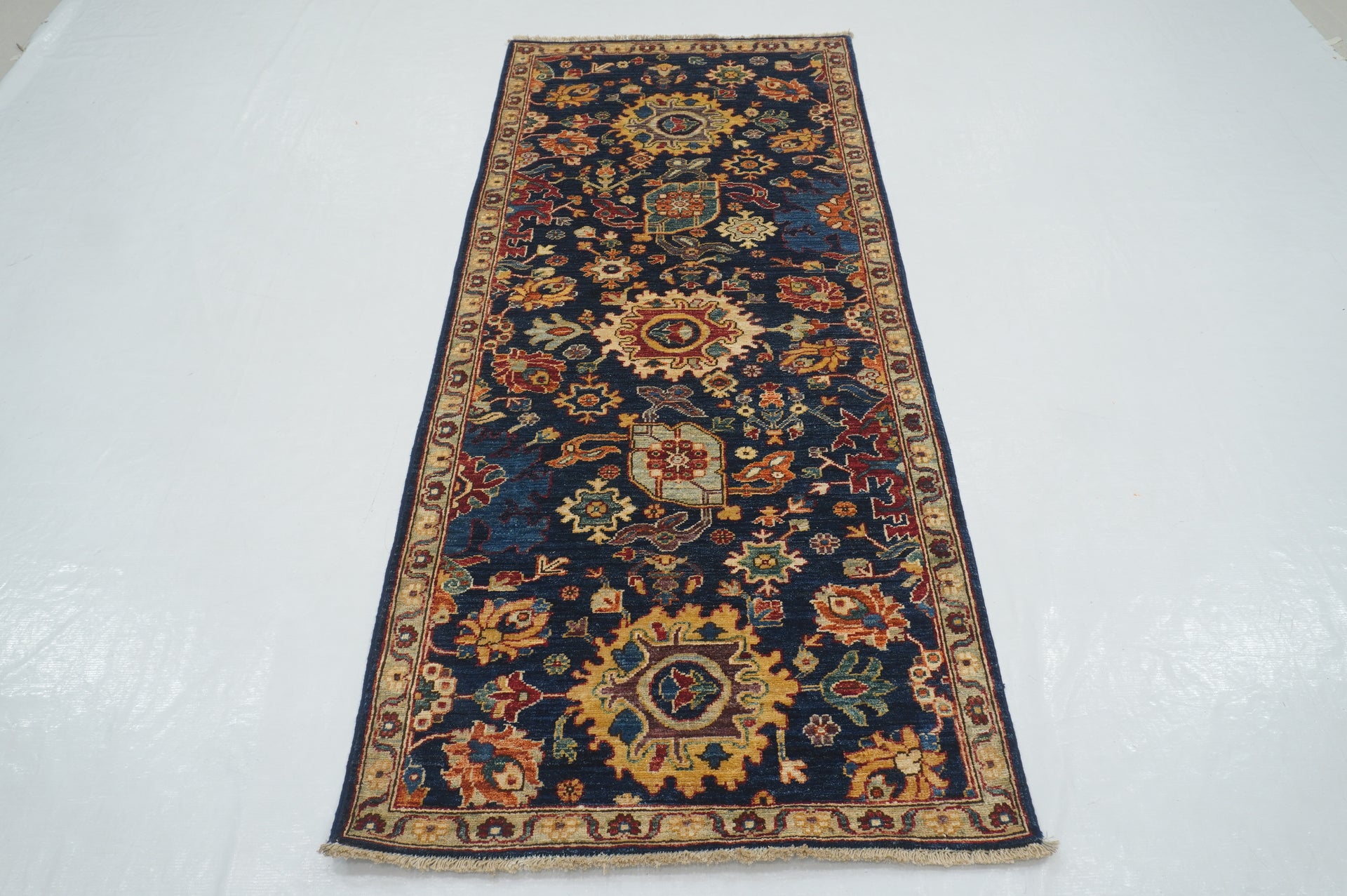 7 ft Navy Blue Bidjar Afghan Hand knotted Traditional Oriental Runner Rug - Yildiz Rugs