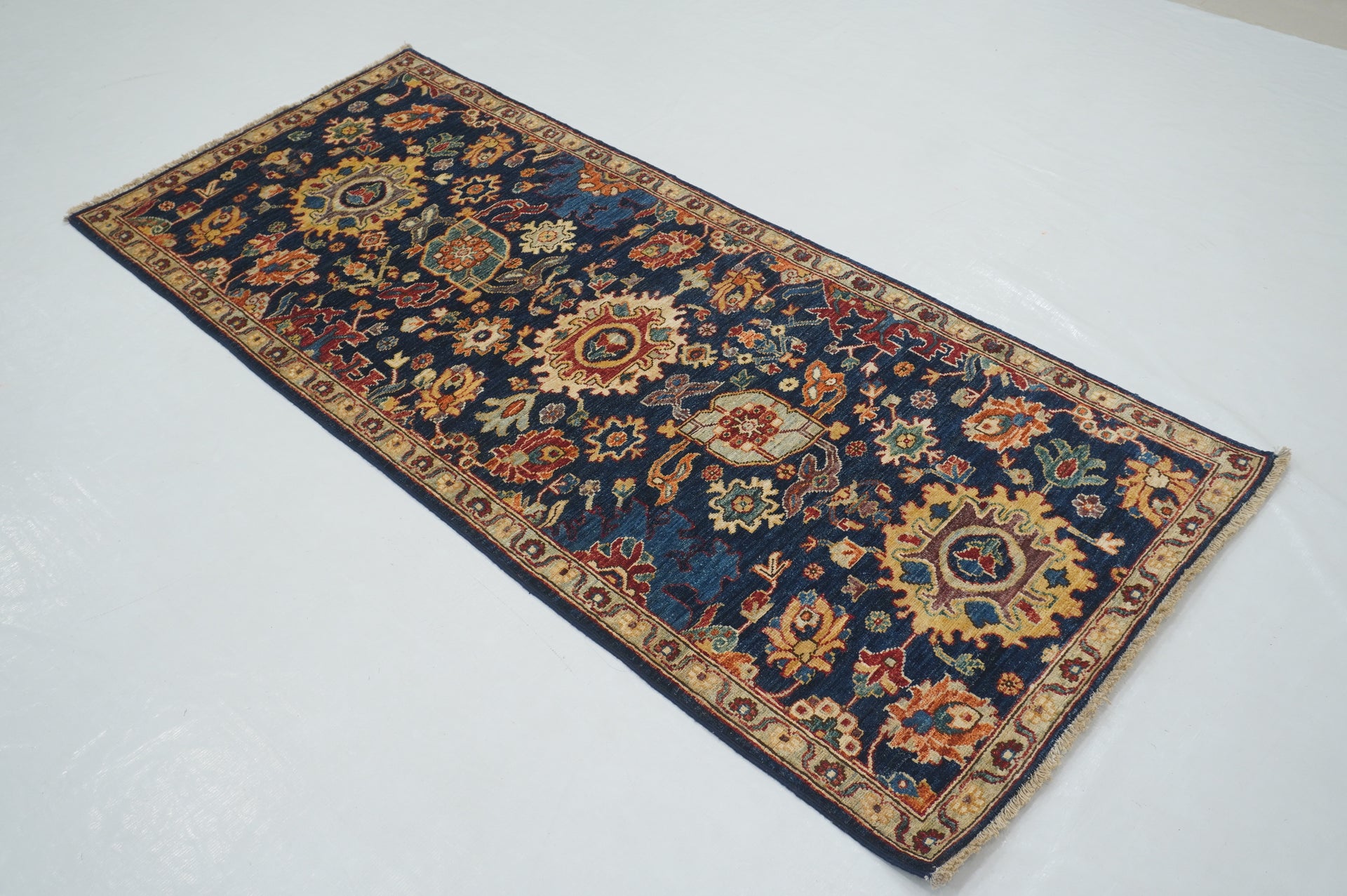 7 ft Navy Blue Bidjar Afghan Hand knotted Traditional Oriental Runner Rug - Yildiz Rugs