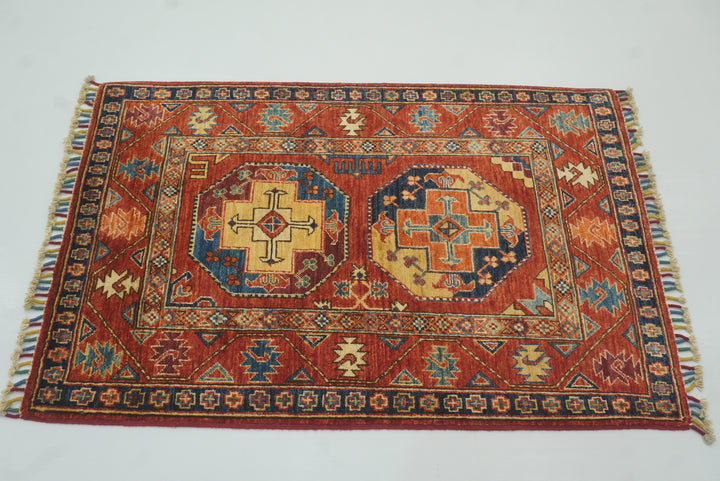 3x4 Red Ersari Hand Knotted Afghan Oriental Rug - Yildiz Rugs