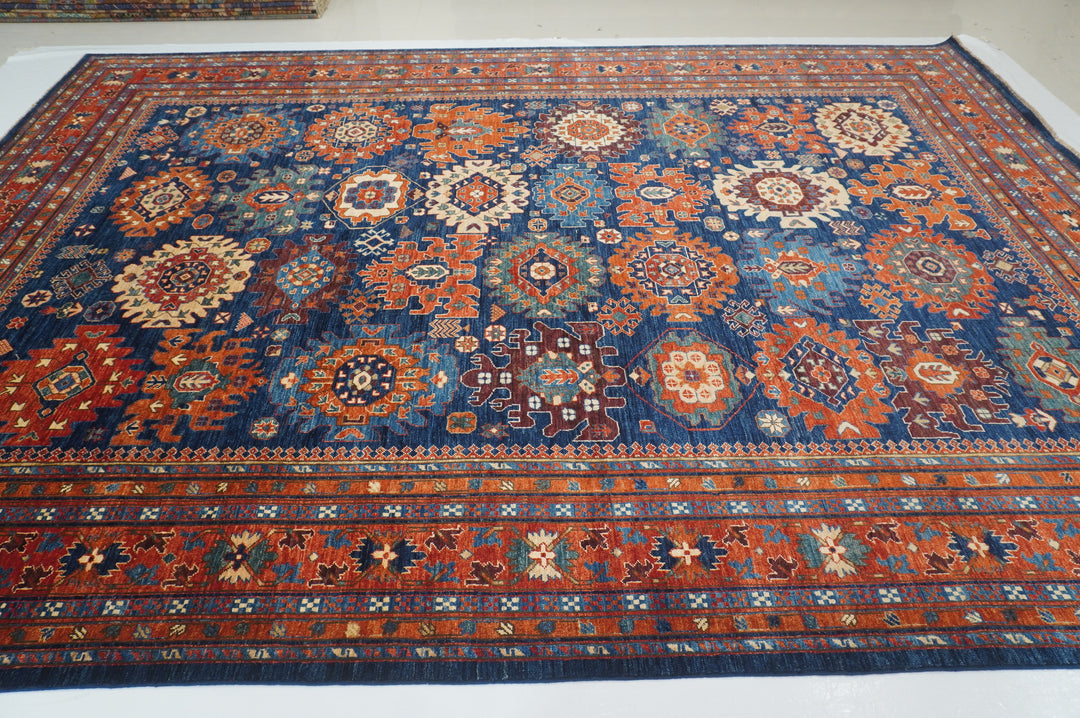 10x14 Navy Blue Afghan Baluch Hand knotted Oriental Rug - Yildiz Rugs