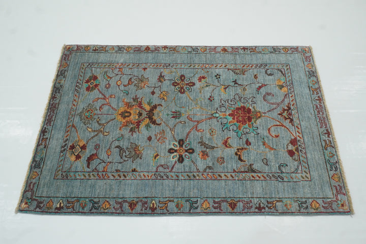3x4 Blueish Gray Waziri Afghan Hand knotted Oriental Rug - Yildiz Rugs