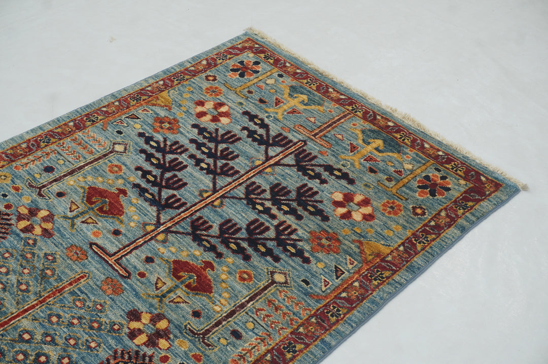 9 ft Blue Bakhshaish Afghan hand knotted Tribal Tree of Life Runner Rug