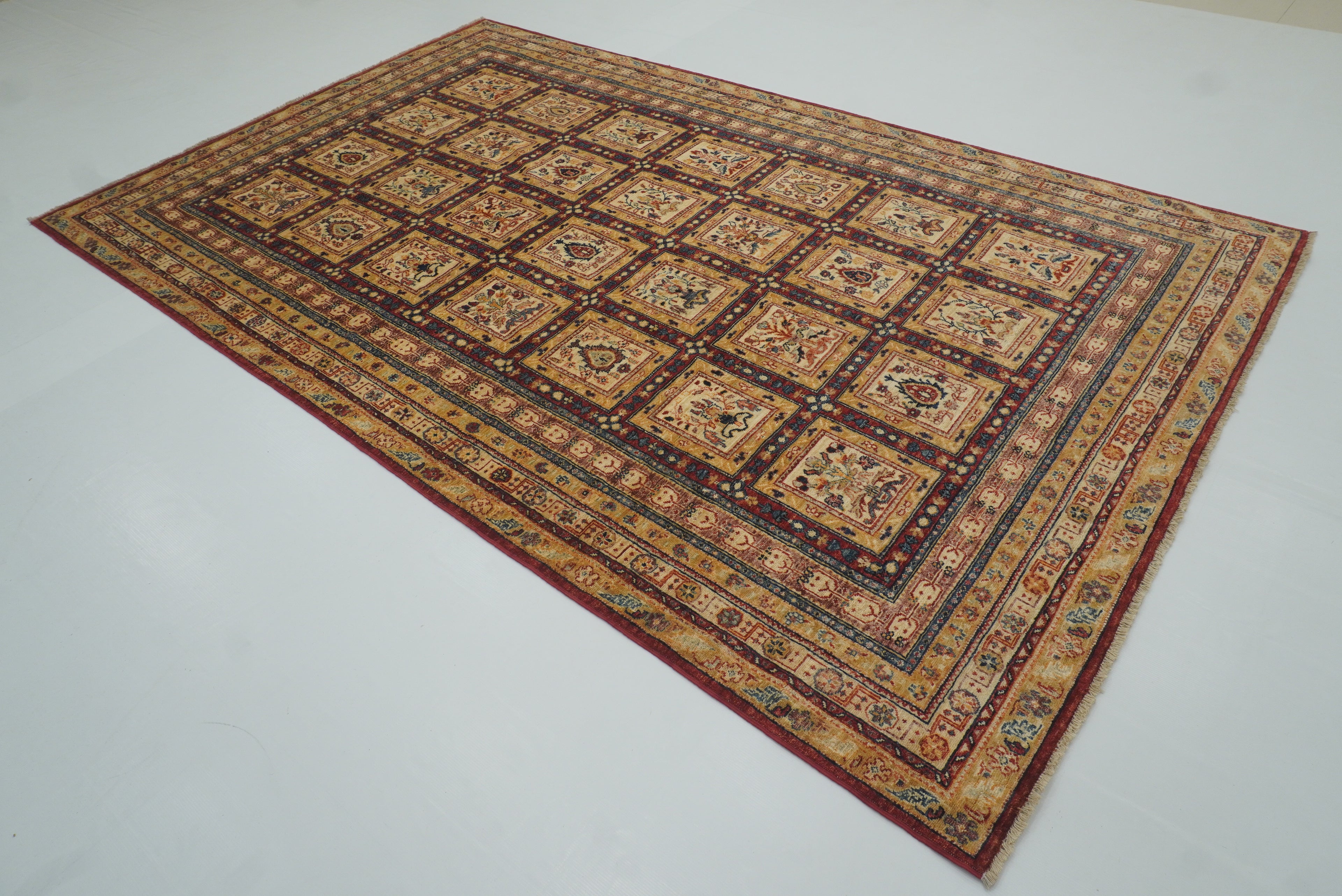 6'1"x9'11" Beige Bakhtiar Afghan Hand-Knotted Oriental Rug - Yildiz Rugs