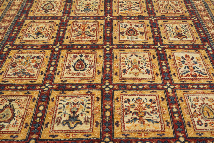 6'1"x9'11" Beige Bakhtiar Afghan Hand-Knotted Oriental Rug - Yildiz Rugs