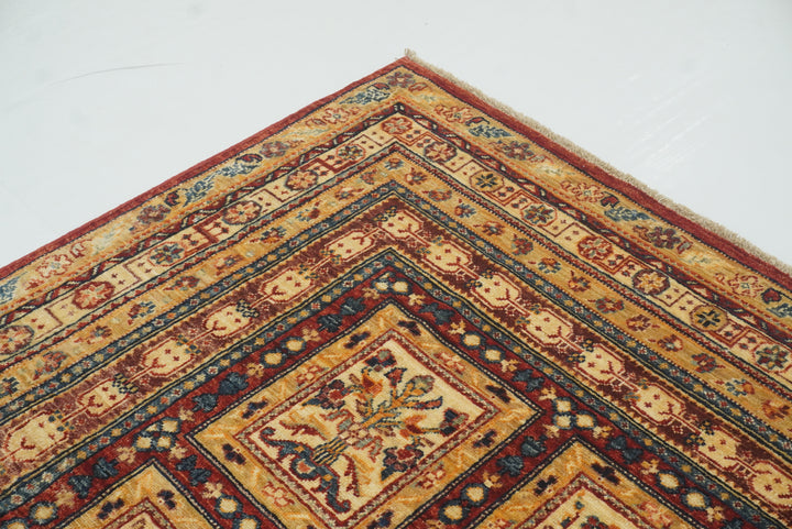 6'1"x9'11" Beige Bakhtiar Afghan Hand-Knotted Oriental Rug - Yildiz Rugs