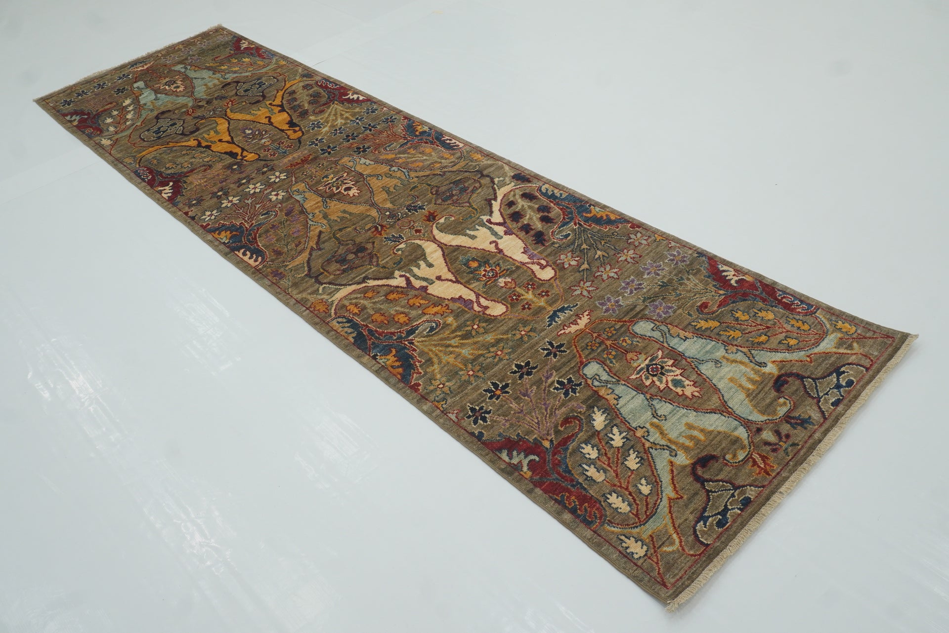 10 ft Gray Bidjar Afghan Hand-Knotted Oriental Runner Rug - Yildiz Rugs