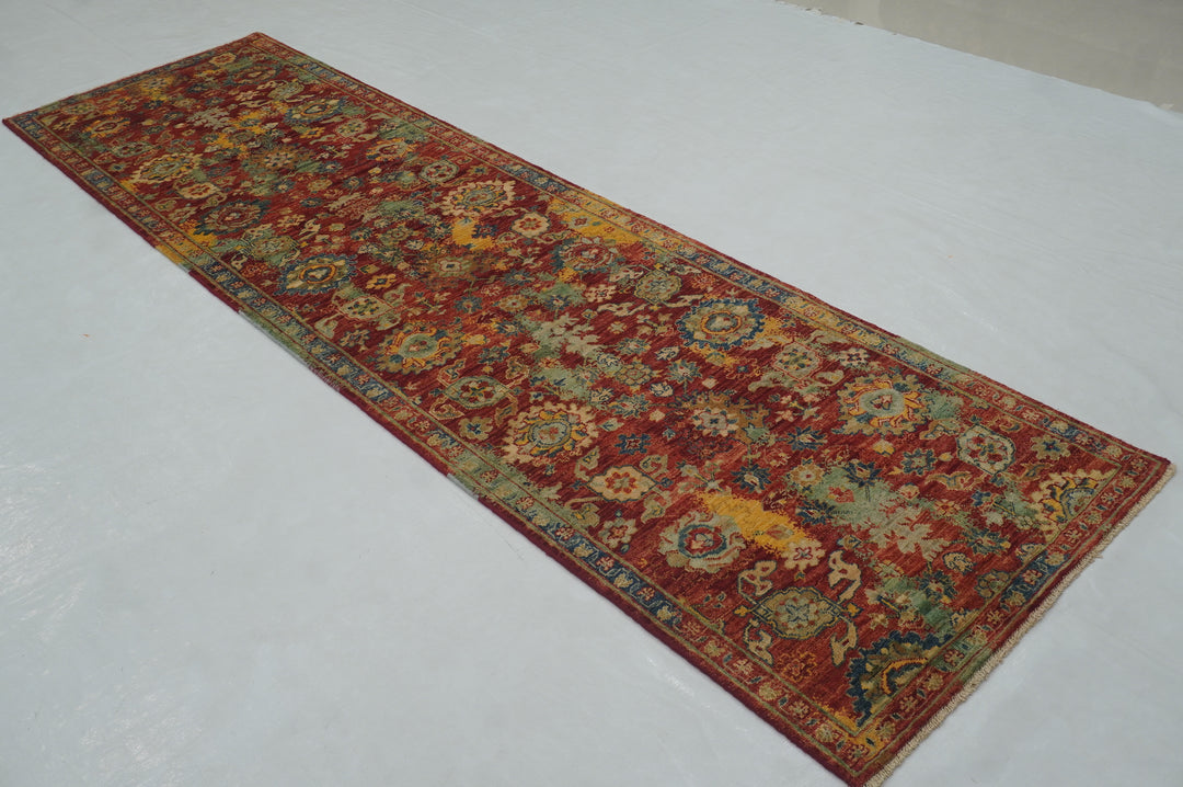 10 ft Red Modern Bidjar Afghan Hand knotted Runner Rug