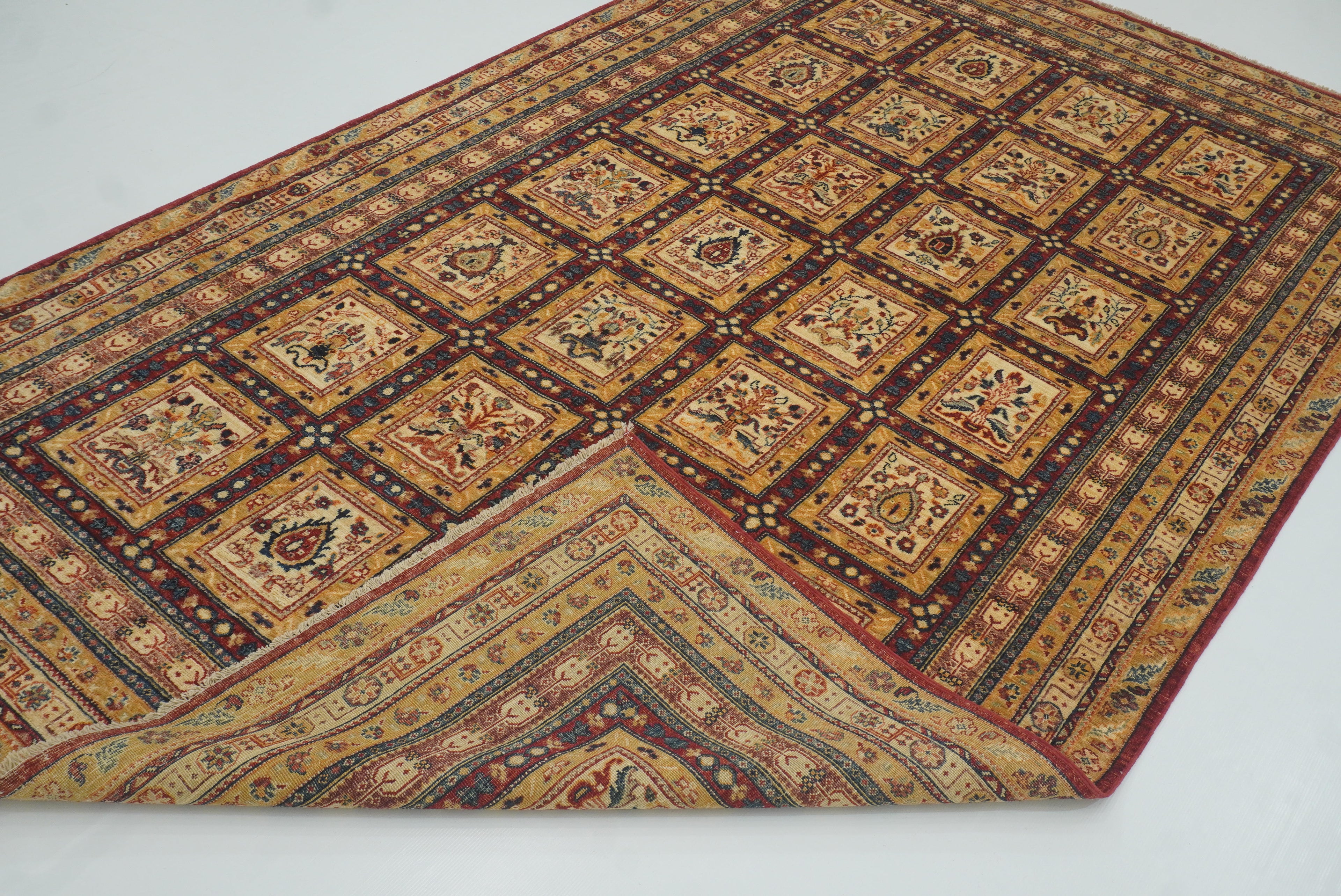 6'1"x9'11" Beige Bakhtiar Afghan Hand-Knotted Oriental Rug - Yildiz Rugs