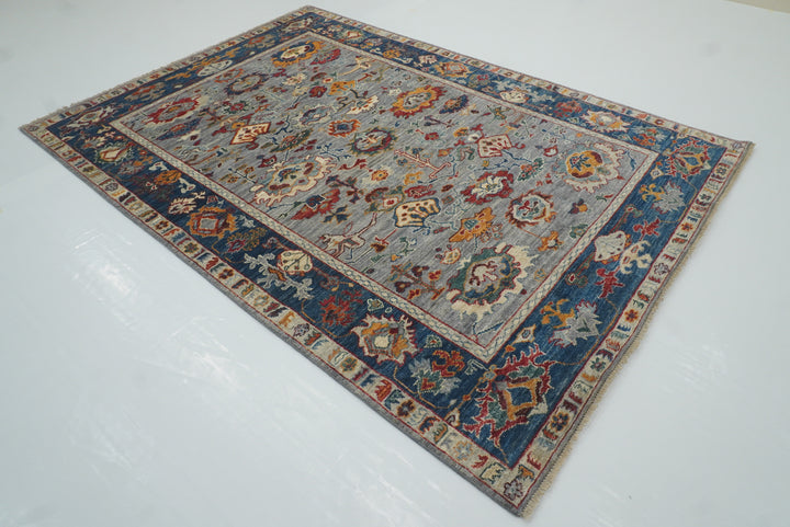 6x9 Gray Oushak Hand-Knotted Wool Oriental Rug - Yildiz Rugs
