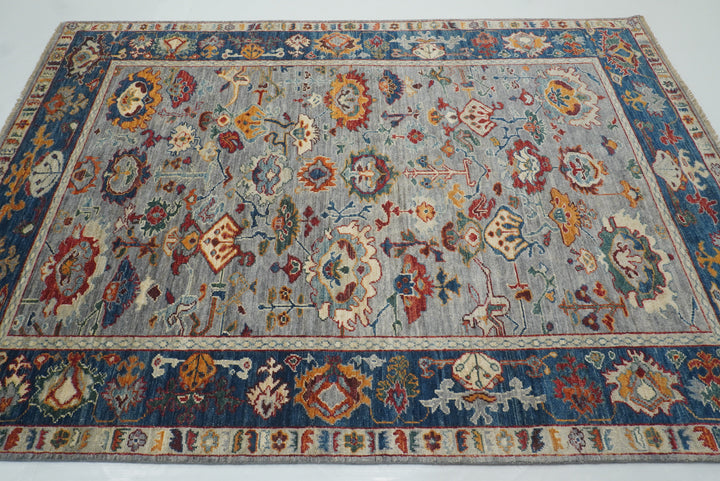 6x9 Gray Oushak Hand-Knotted Wool Oriental Rug - Yildiz Rugs