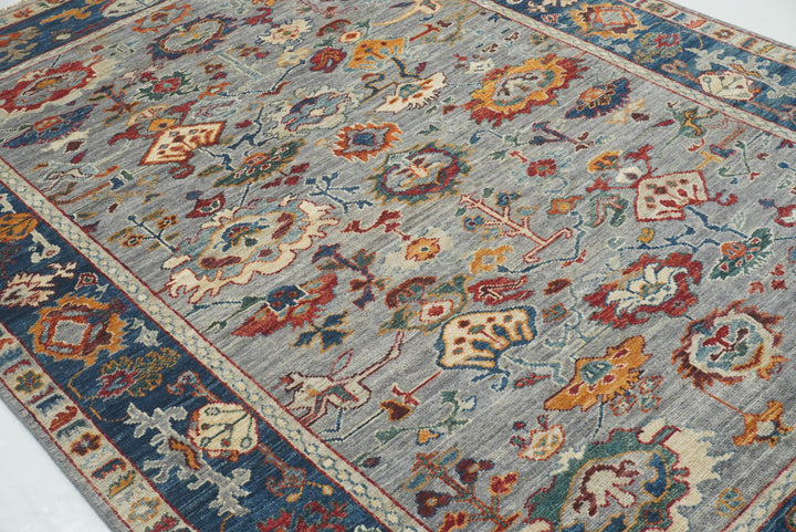 6x9 Gray Oushak Hand-Knotted Wool Oriental Rug - Yildiz Rugs
