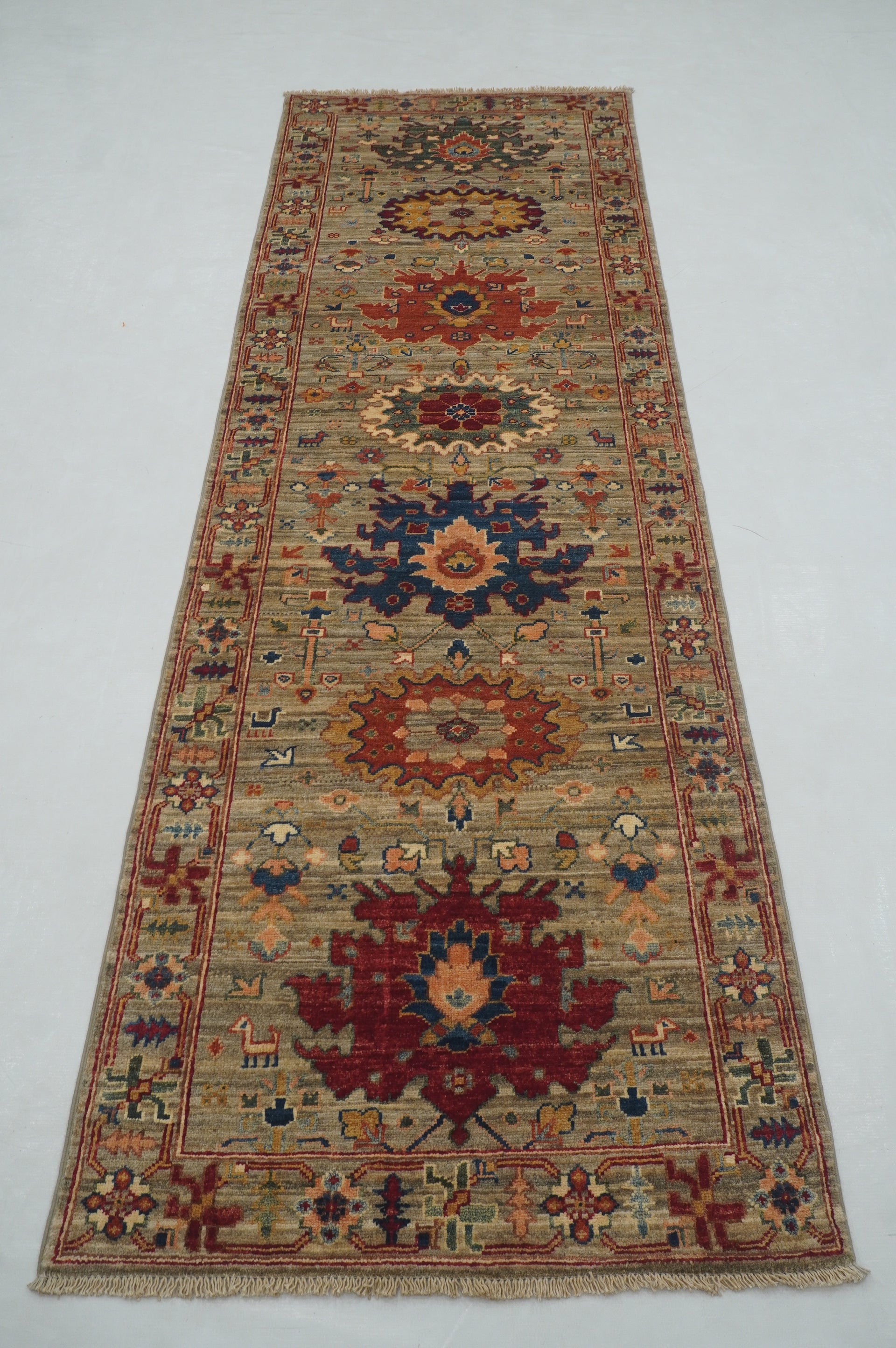 9 ft Gray Bidjar Afghan Hand Knotted Oriental Runner Rug