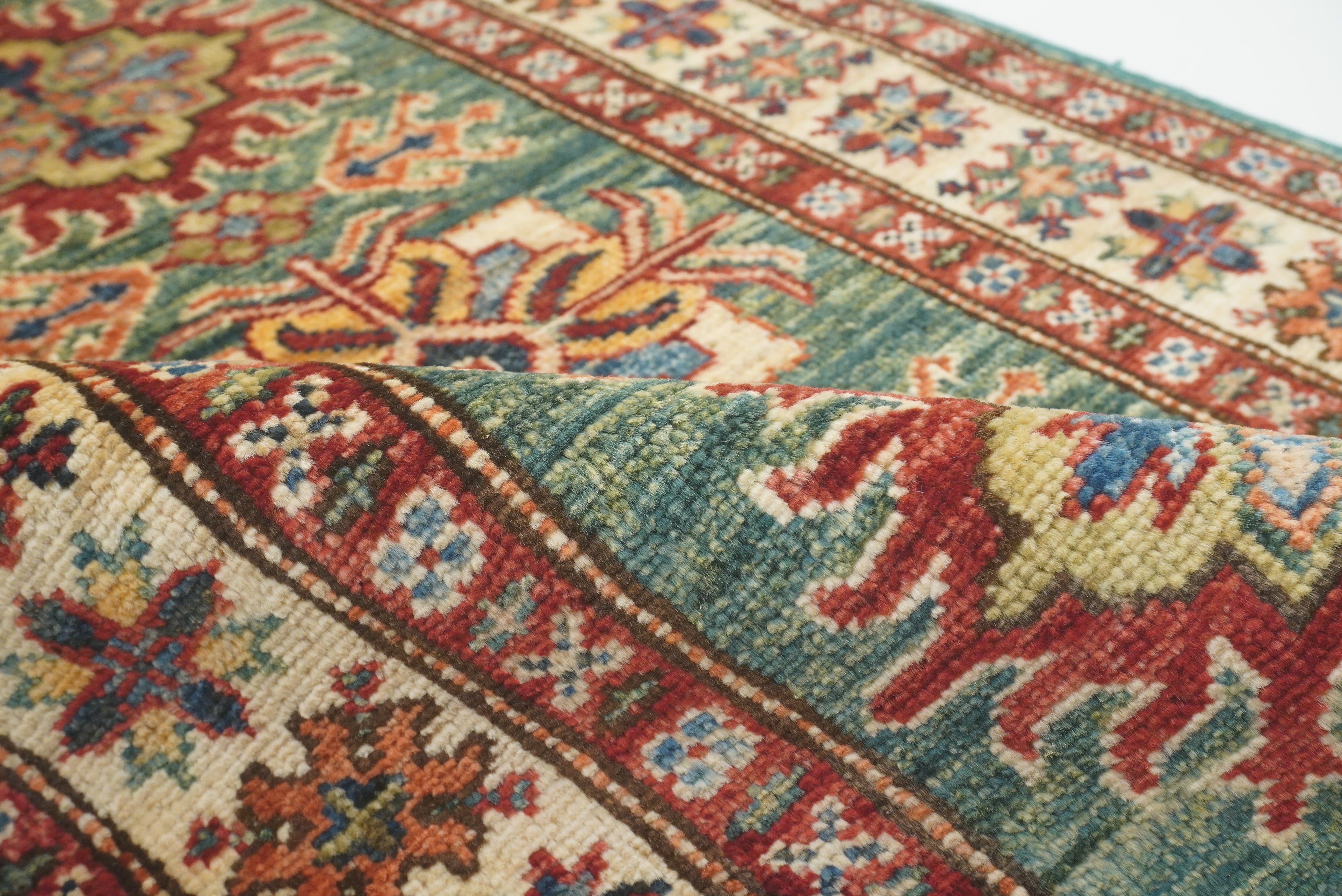 2x3 Green Kazak Hand-Knotted Afghan Small Rug - Yildiz Rugs