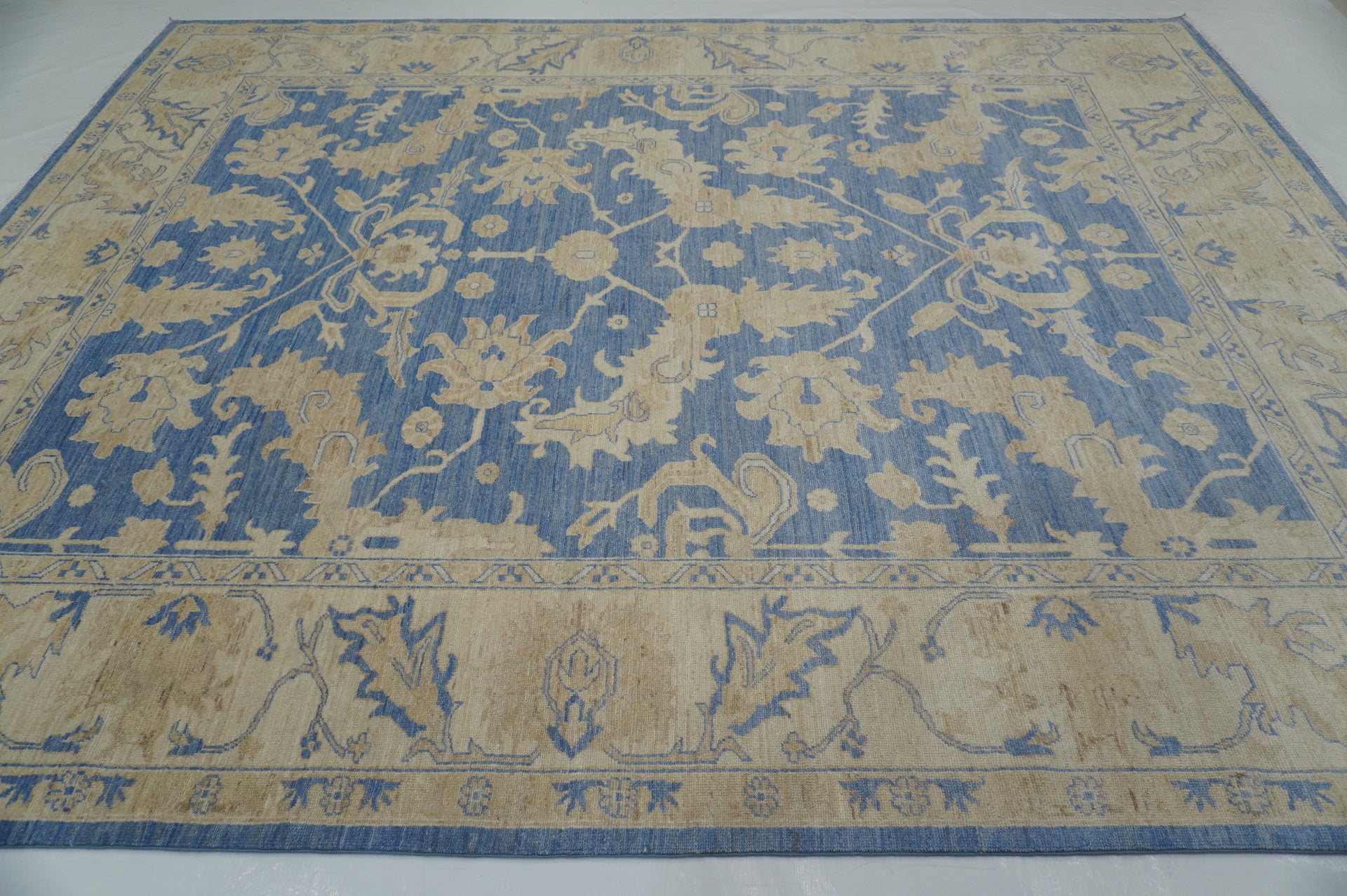 8'10 x 11'5 ft Vintage Khotan Blue Beige Afghan Hand knotted Rug - Yildiz Rugs