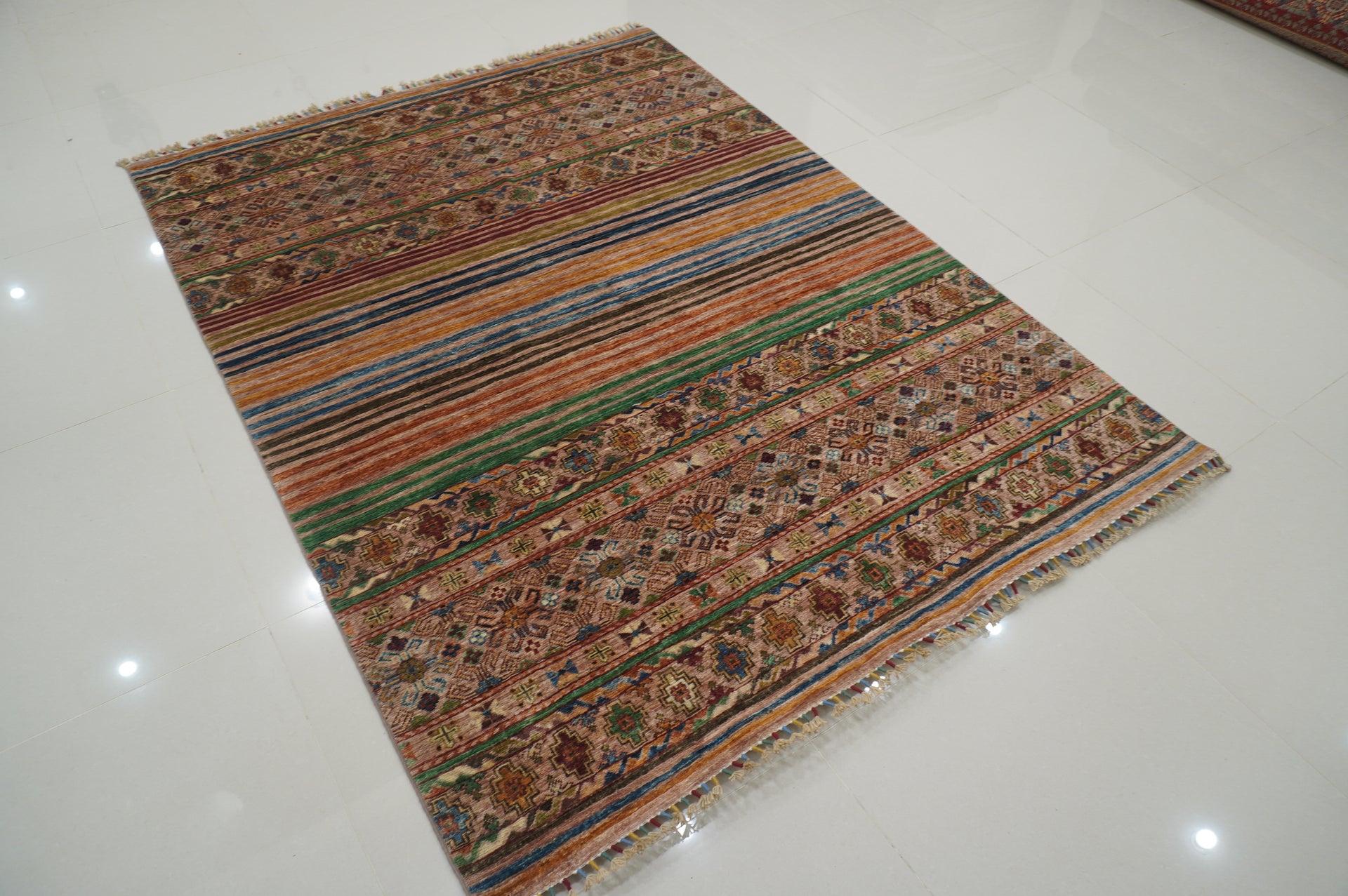 5x7 Beige Khorjin Afghan Hand-Knotted Tribal Wool Rug - Yildiz Rugs
