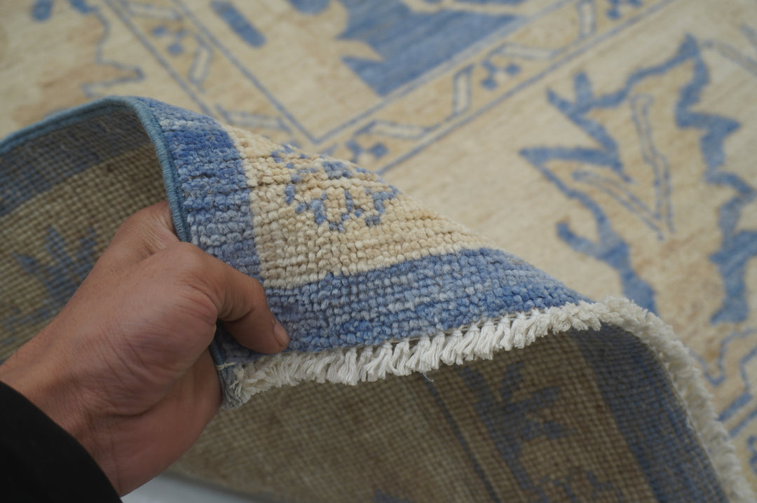 8'10 x 11'5 ft Vintage Khotan Blue Beige Afghan Hand knotted Rug - Yildiz Rugs