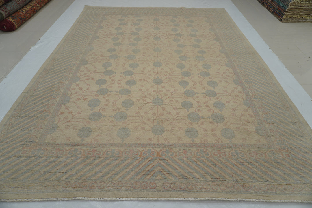 9x12 Muted Beige Khotan Vintage Afghan Hand knotted Oriental Rug - Yildiz Rugs