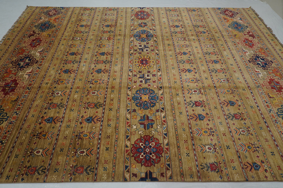 8x11 Brown Tribal Afghan Hand knotted Geometric Rug