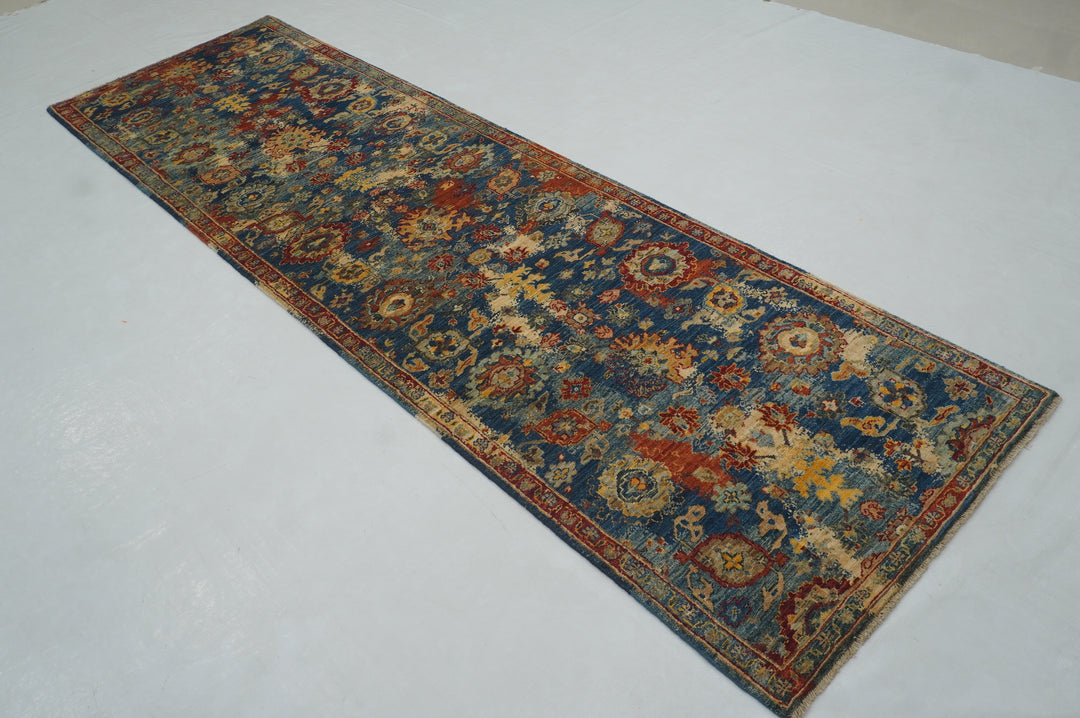 10 ft Blue Modern Bidjar Afghan Hand knotted Runner Rug