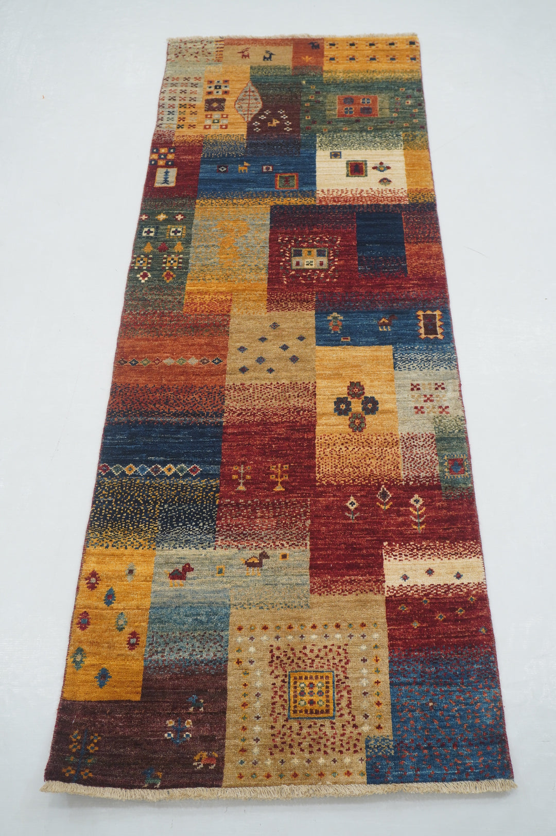 2x7 Multicolor Gabbeh Afghan Hand knotted Runner Rug - Yildiz Rugs